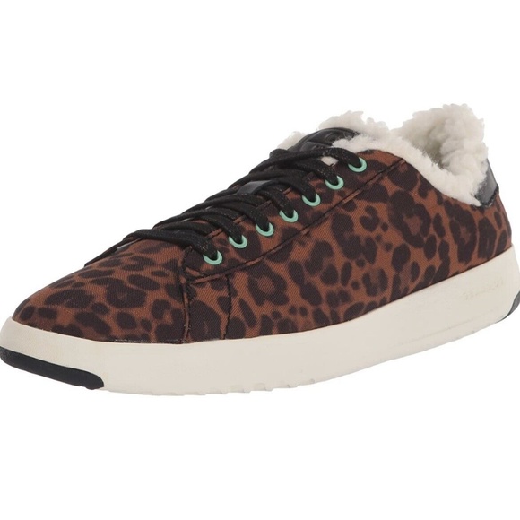 NEW Cole Haan Women's Grandpro Tennis Sneaker LEOPARD FAUX FUR SHOES Lace Up - Picture 5 of 5